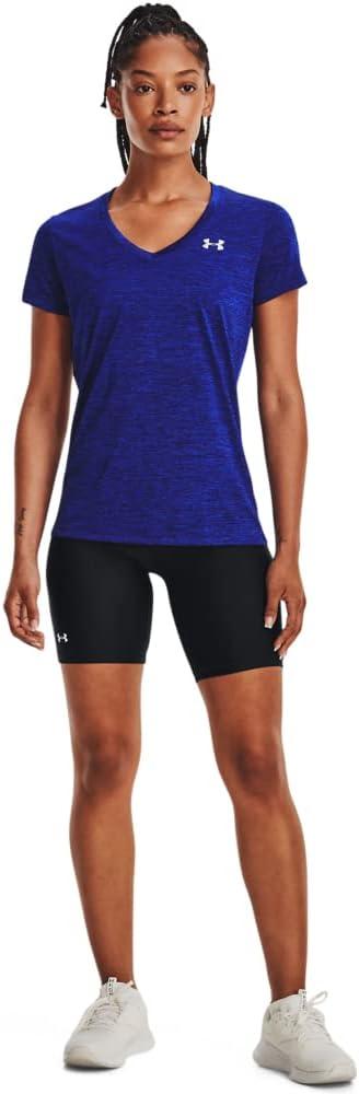 image:imageUnder Armour Womens Tech VNeck Twist ShortSleeve TShirt456 Bauhaus Blue Versa Blue Metallic Silver