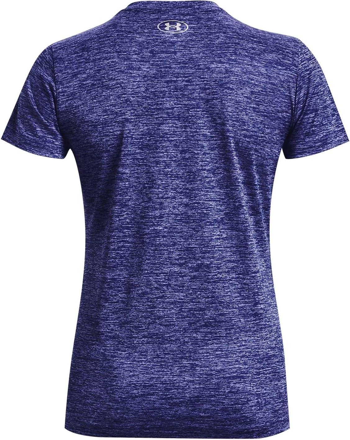 image:imageUnder Armour Womens Tech VNeck Twist ShortSleeve TShirt471 Sonar Blue Baja Blue Metallic Silver