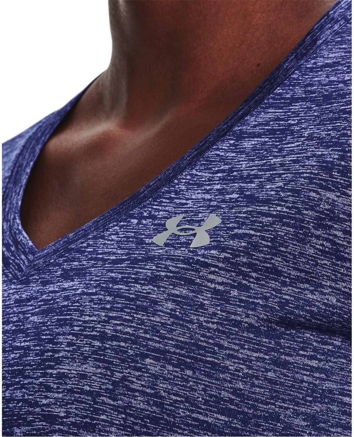 image:imageUnder Armour Womens Tech VNeck Twist ShortSleeve TShirt471 Sonar Blue Baja Blue Metallic Silver