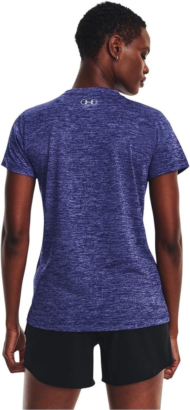 image:imageUnder Armour Womens Tech VNeck Twist ShortSleeve TShirt471 Sonar Blue Baja Blue Metallic Silver
