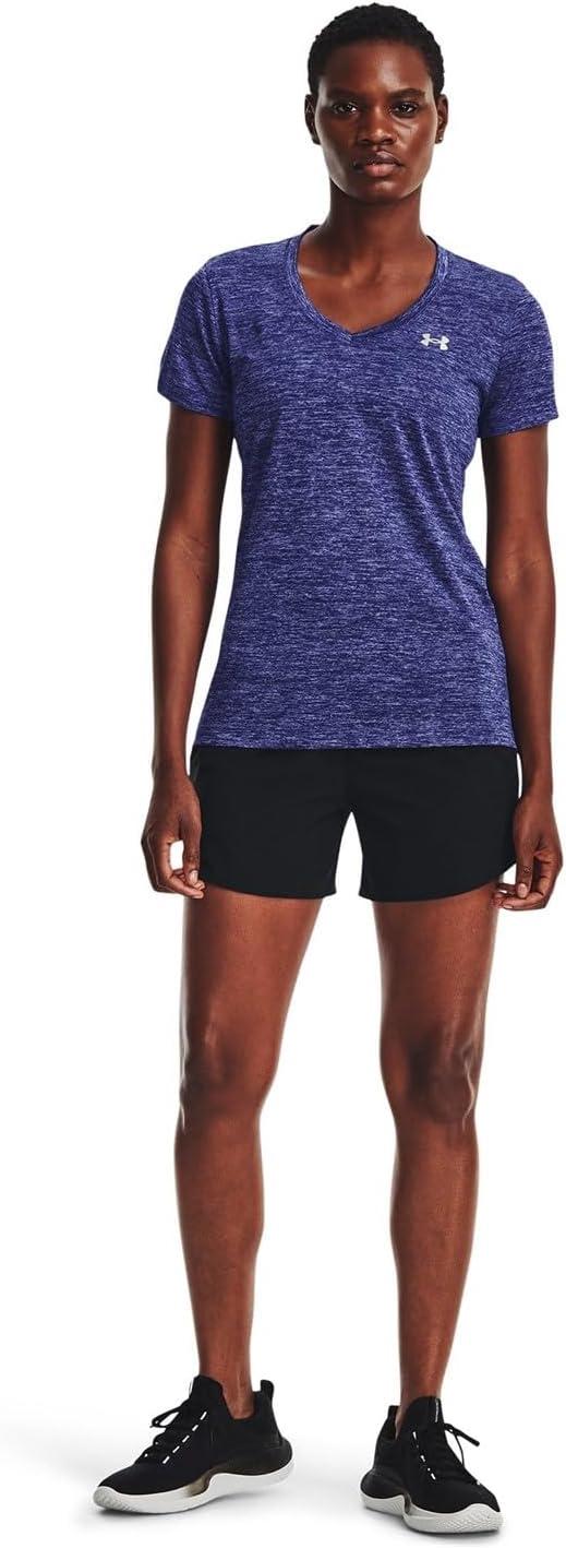 image:imageUnder Armour Womens Tech VNeck Twist ShortSleeve TShirt471 Sonar Blue Baja Blue Metallic Silver