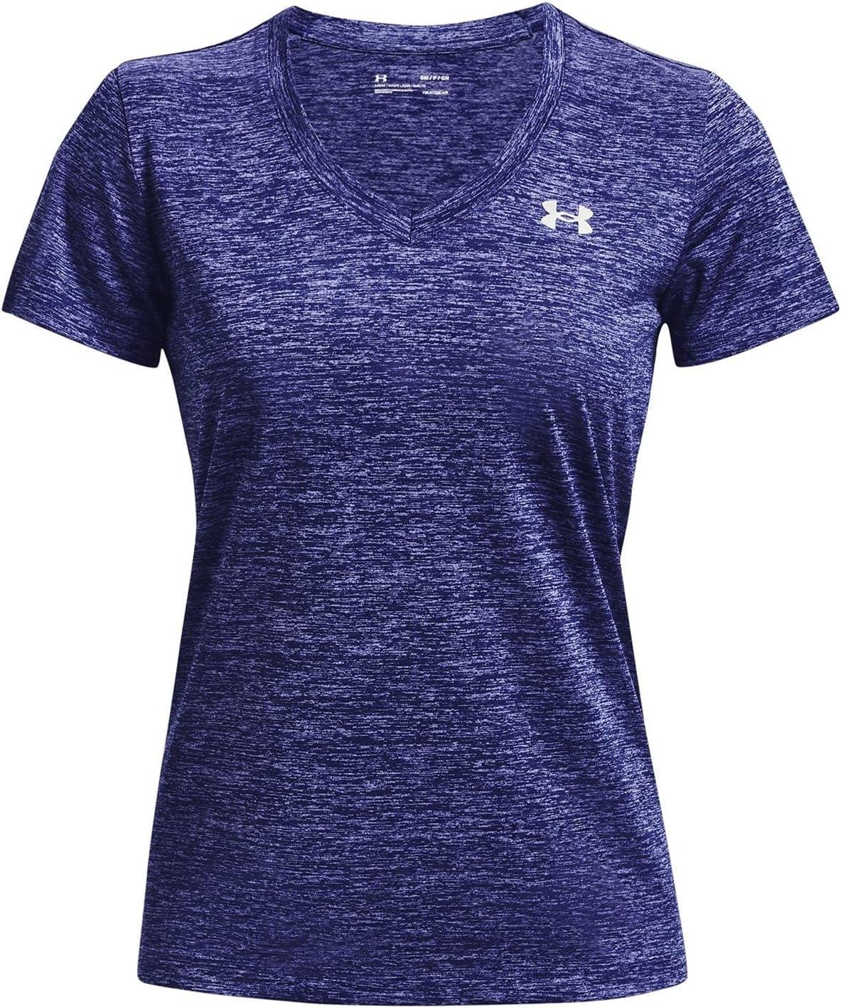 image:imageUnder Armour Womens Tech VNeck Twist ShortSleeve TShirt471 Sonar Blue Baja Blue Metallic Silver