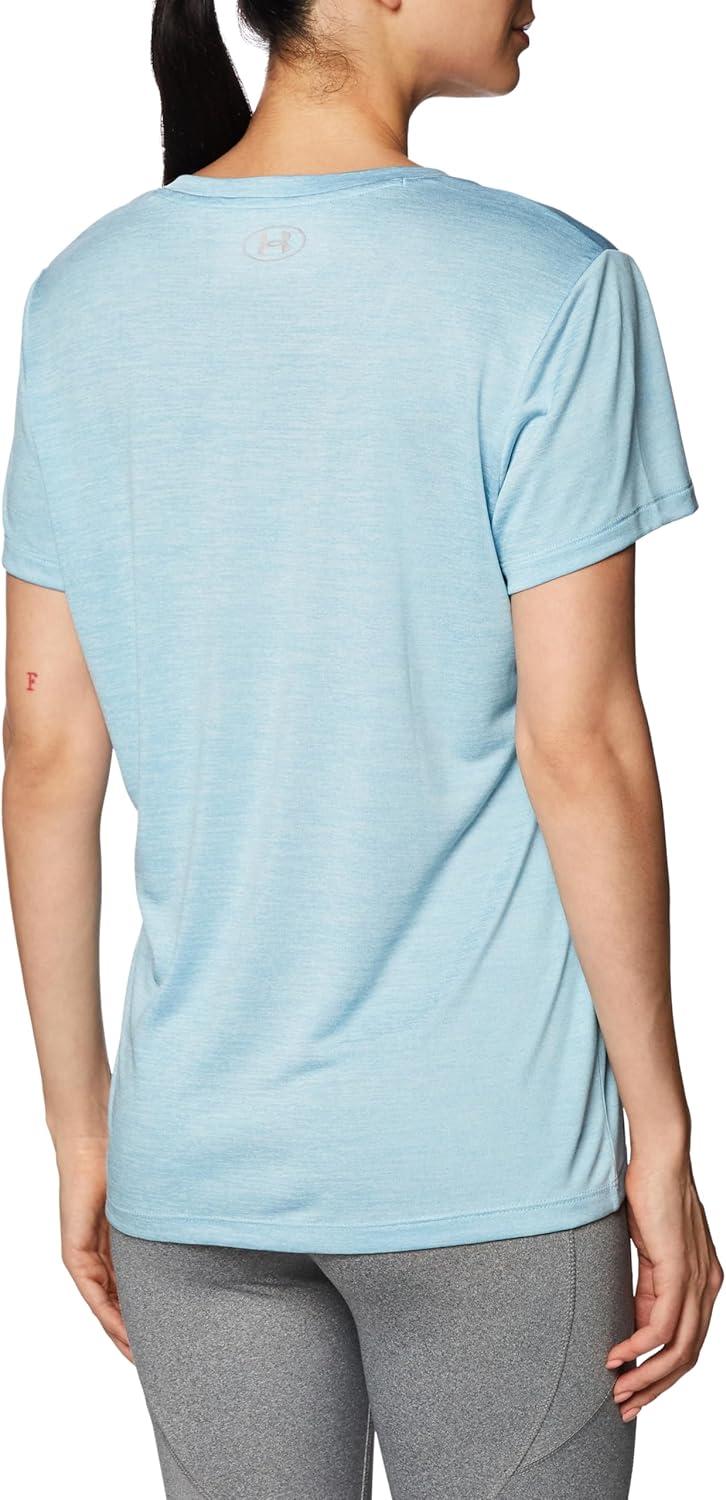 image:imageUnder Armour Womens Tech VNeck Twist ShortSleeve TShirt490 Blizzard White Metallic Silver