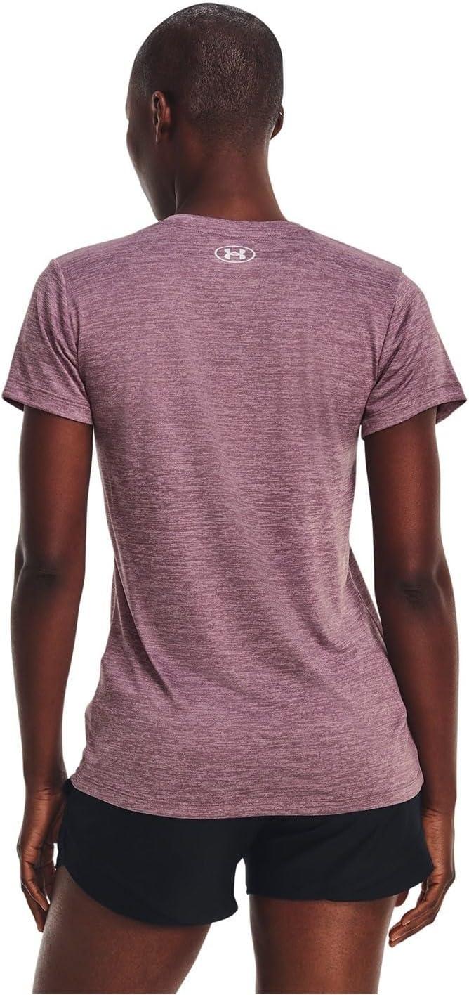 image:imageUnder Armour Womens Tech VNeck Twist ShortSleeve TShirt501 Misty Purple White Metallic Silver