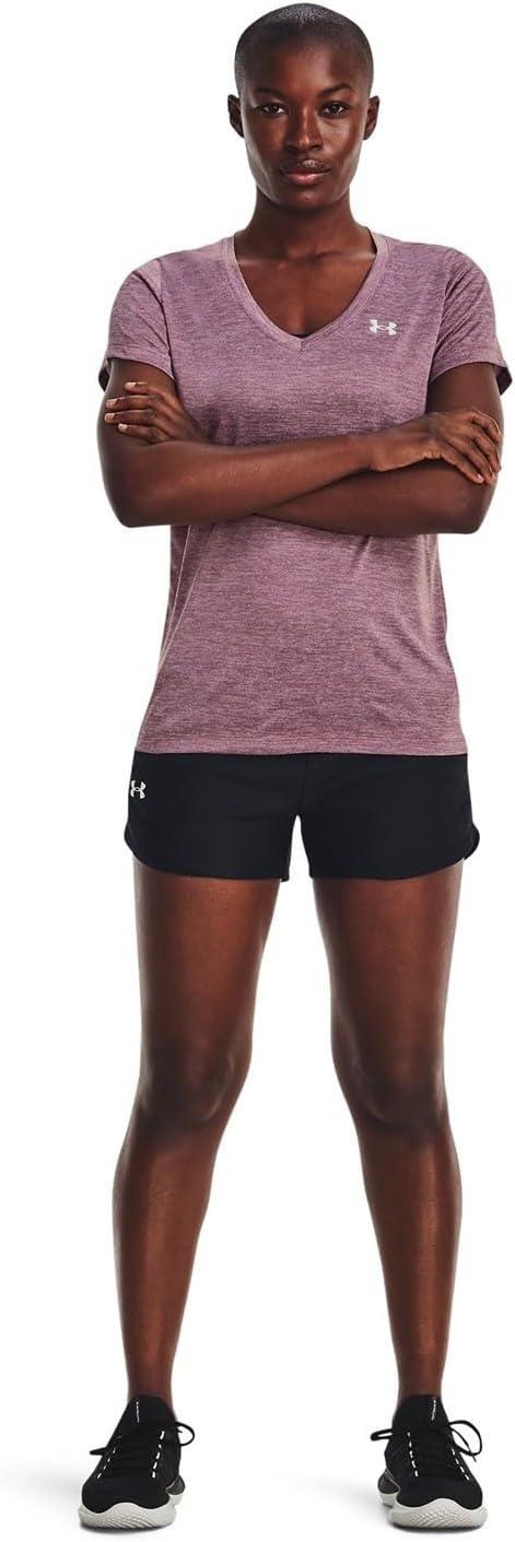 image:imageUnder Armour Womens Tech VNeck Twist ShortSleeve TShirt501 Misty Purple White Metallic Silver