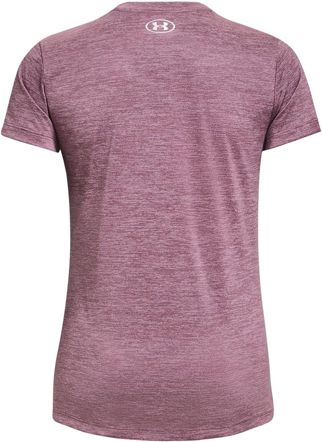 image:imageUnder Armour Womens Tech VNeck Twist ShortSleeve TShirt501 Misty Purple White Metallic Silver