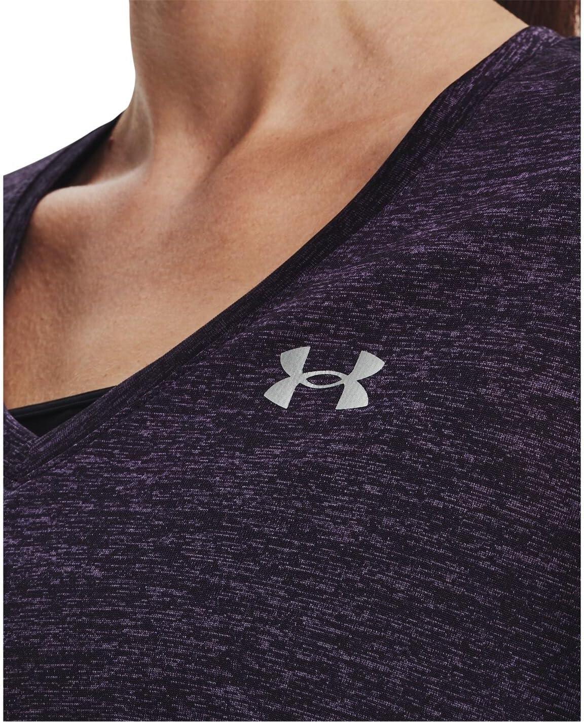 image:imageUnder Armour Womens Tech VNeck Twist ShortSleeve TShirt544 Tux Purple Retro Purple Metallic Silver