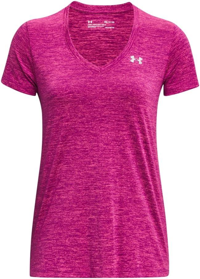 image:imageUnder Armour Womens Tech VNeck Twist ShortSleeve TShirt573 Mystic Magenta Rebel Pink Metallic Silver