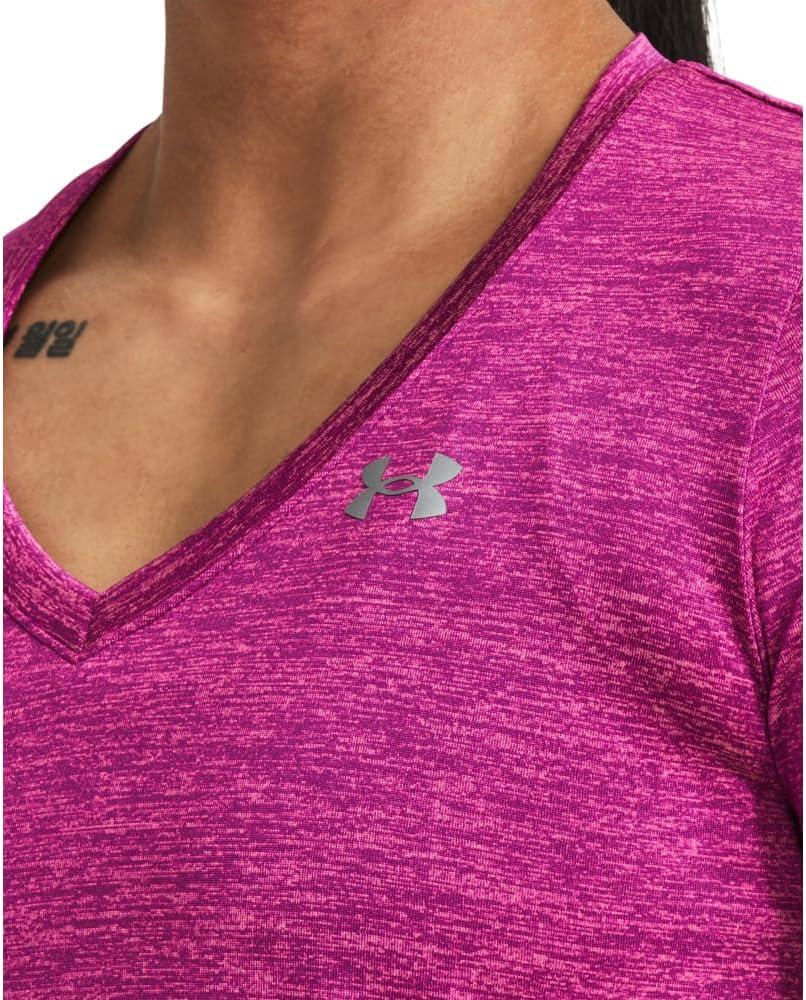 image:imageUnder Armour Womens Tech VNeck Twist ShortSleeve TShirt573 Mystic Magenta Rebel Pink Metallic Silver