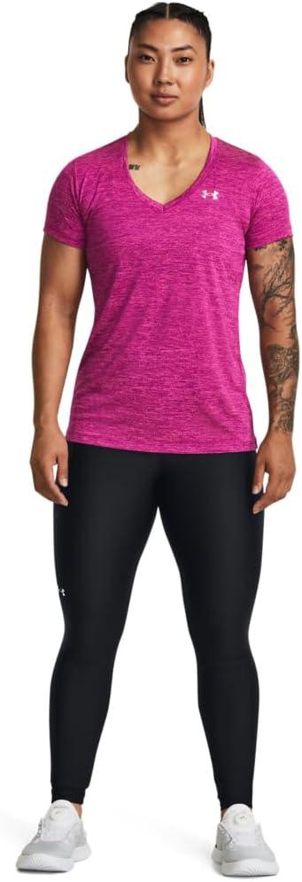 image:imageUnder Armour Womens Tech VNeck Twist ShortSleeve TShirt573 Mystic Magenta Rebel Pink Metallic Silver