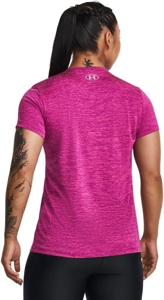 image:imageUnder Armour Womens Tech VNeck Twist ShortSleeve TShirt573 Mystic Magenta Rebel Pink Metallic Silver