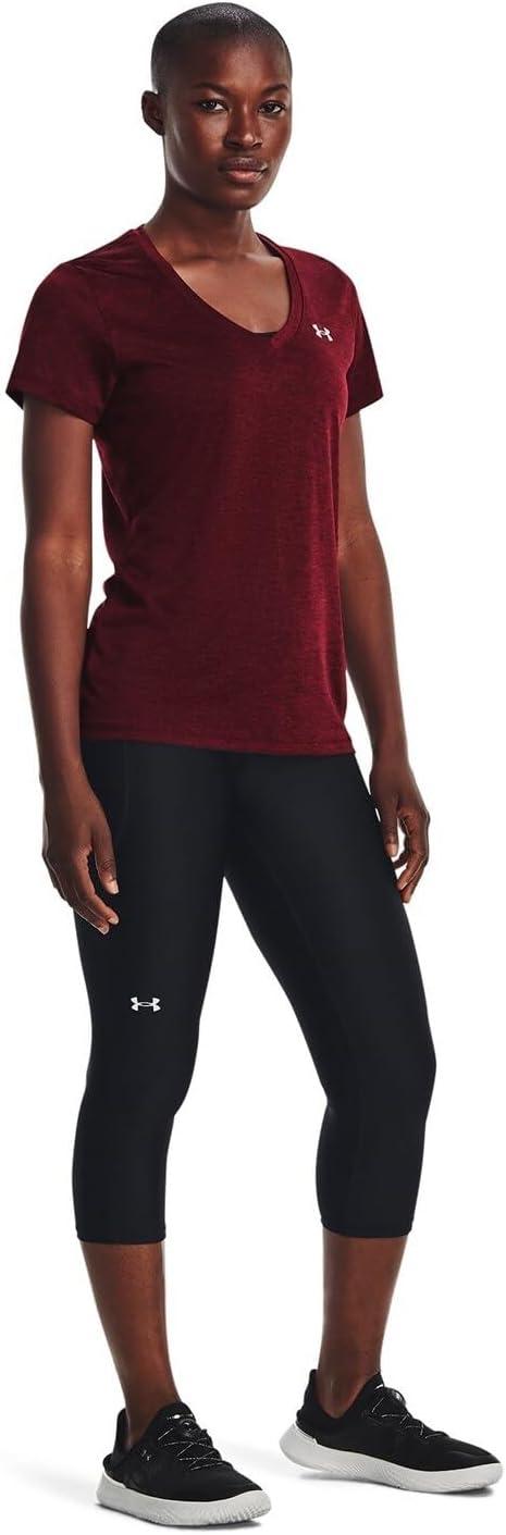 image:imageUnder Armour Womens Tech VNeck Twist ShortSleeve TShirt601 Dark Maroon Cordova Red Metallic Silver