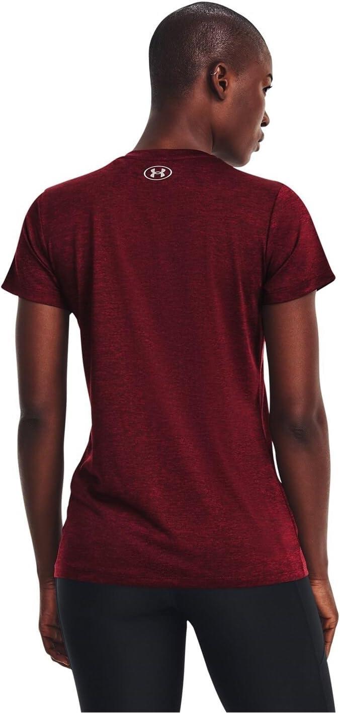 image:imageUnder Armour Womens Tech VNeck Twist ShortSleeve TShirt601 Dark Maroon Cordova Red Metallic Silver