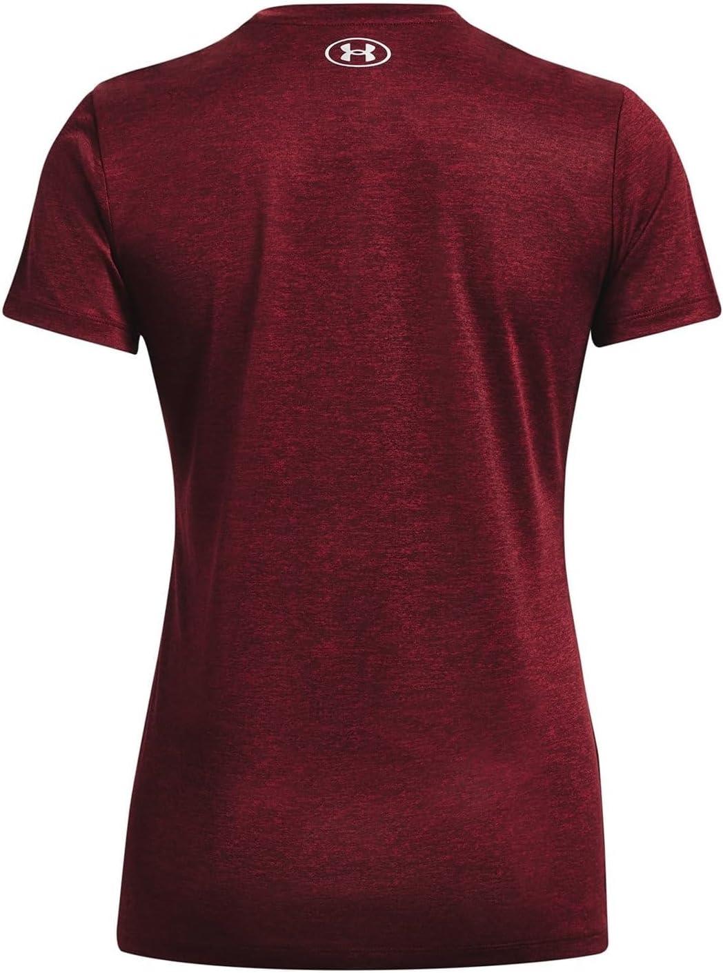 image:imageUnder Armour Womens Tech VNeck Twist ShortSleeve TShirt601 Dark Maroon Cordova Red Metallic Silver