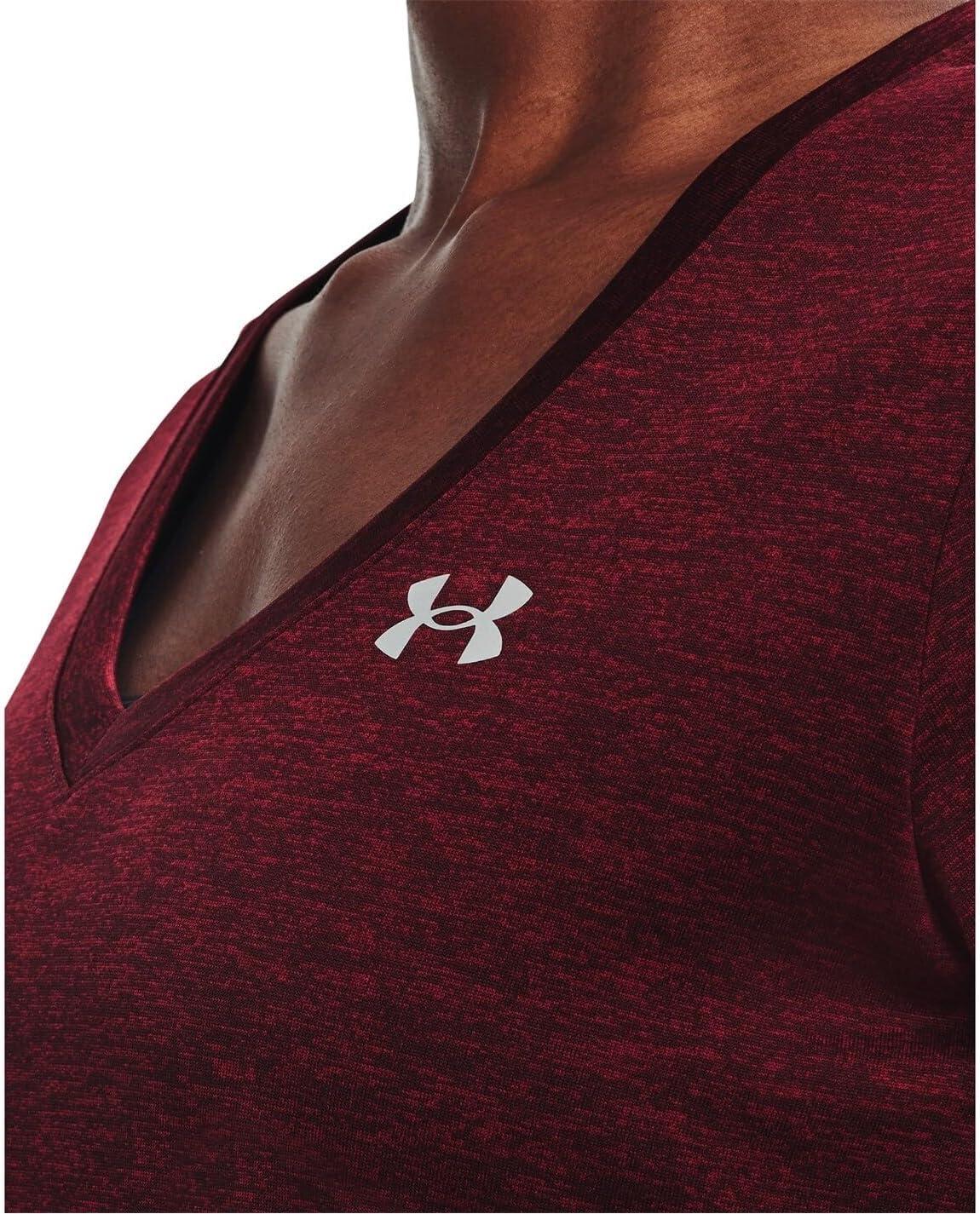 image:imageUnder Armour Womens Tech VNeck Twist ShortSleeve TShirt601 Dark Maroon Cordova Red Metallic Silver