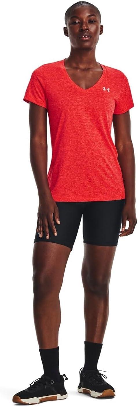 image:imageUnder Armour Womens Tech VNeck Twist ShortSleeve TShirt629 Beta Pomegranate Metallic Silver