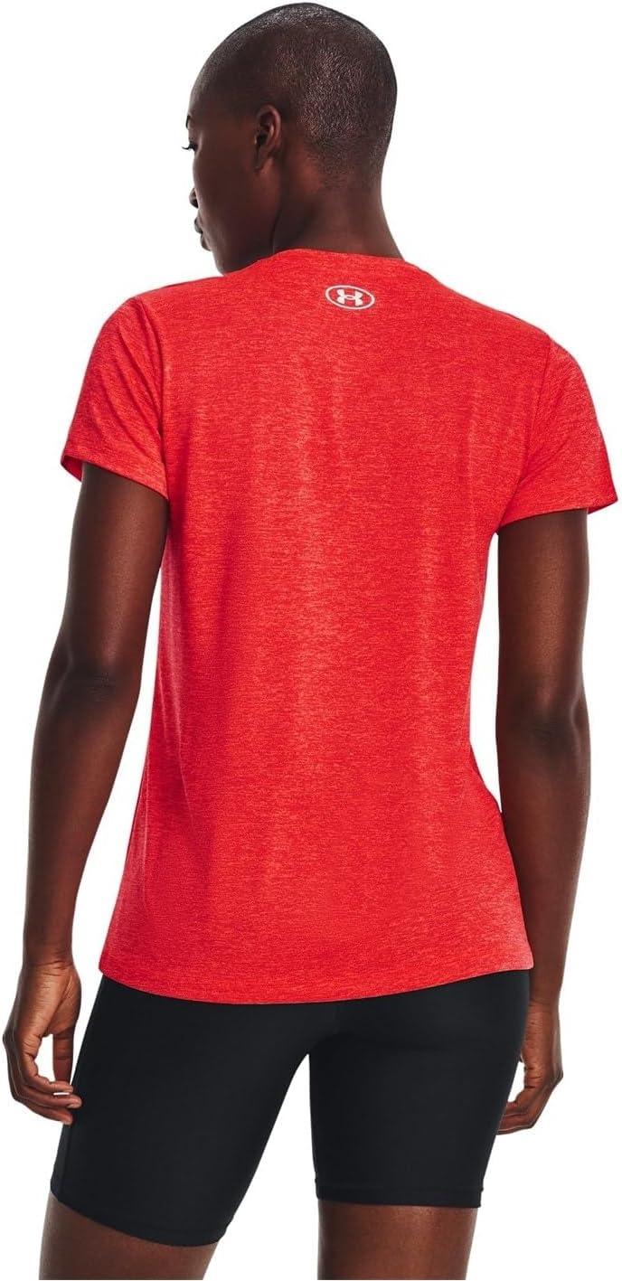 image:imageUnder Armour Womens Tech VNeck Twist ShortSleeve TShirt629 Beta Pomegranate Metallic Silver
