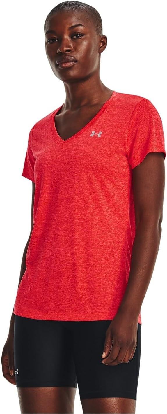 image:imageUnder Armour Womens Tech VNeck Twist ShortSleeve TShirt629 Beta Pomegranate Metallic Silver