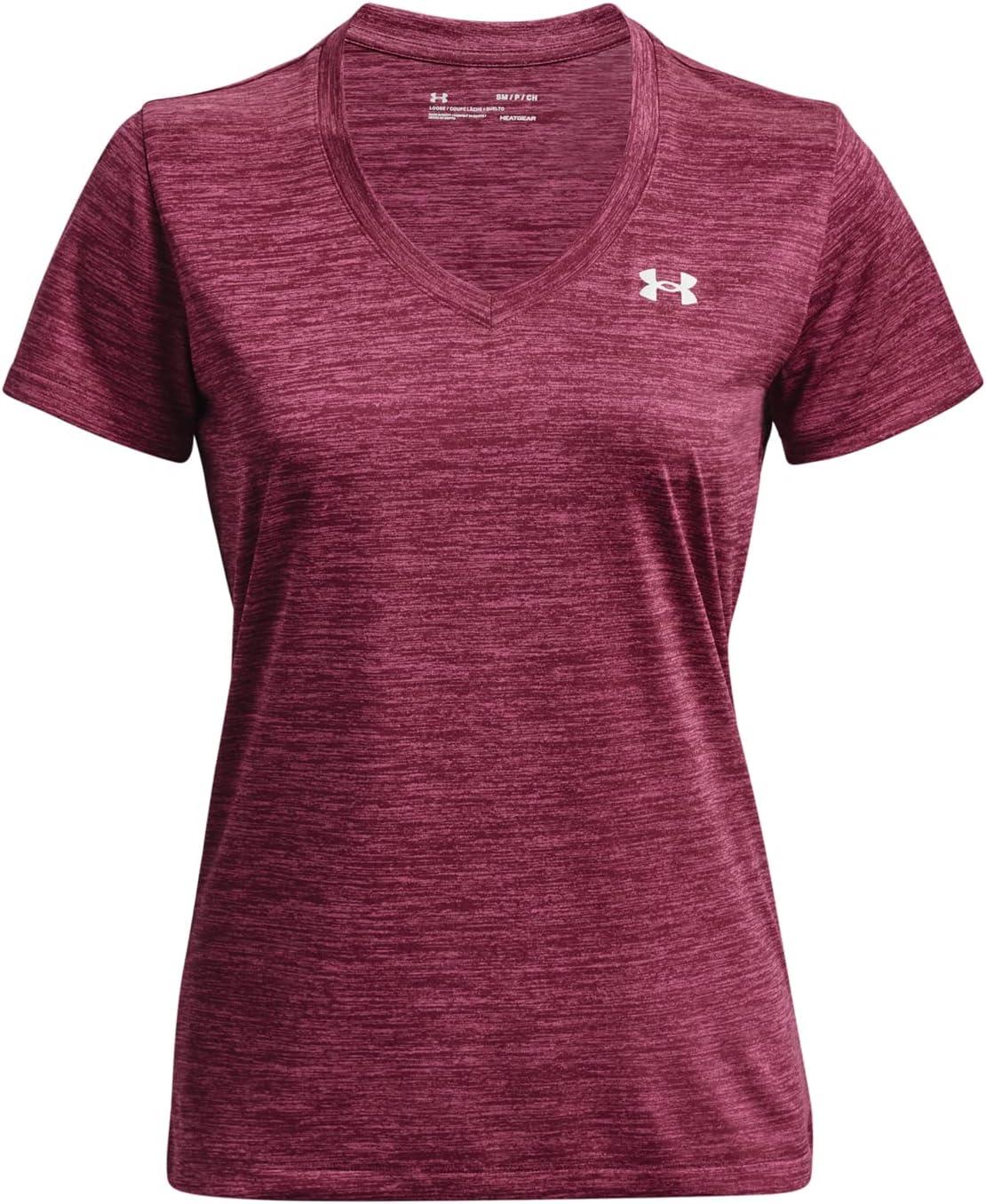 image:imageUnder Armour Womens Tech VNeck Twist ShortSleeve TShirt635 Charged Cherry Rebel Pink Metallic Silver