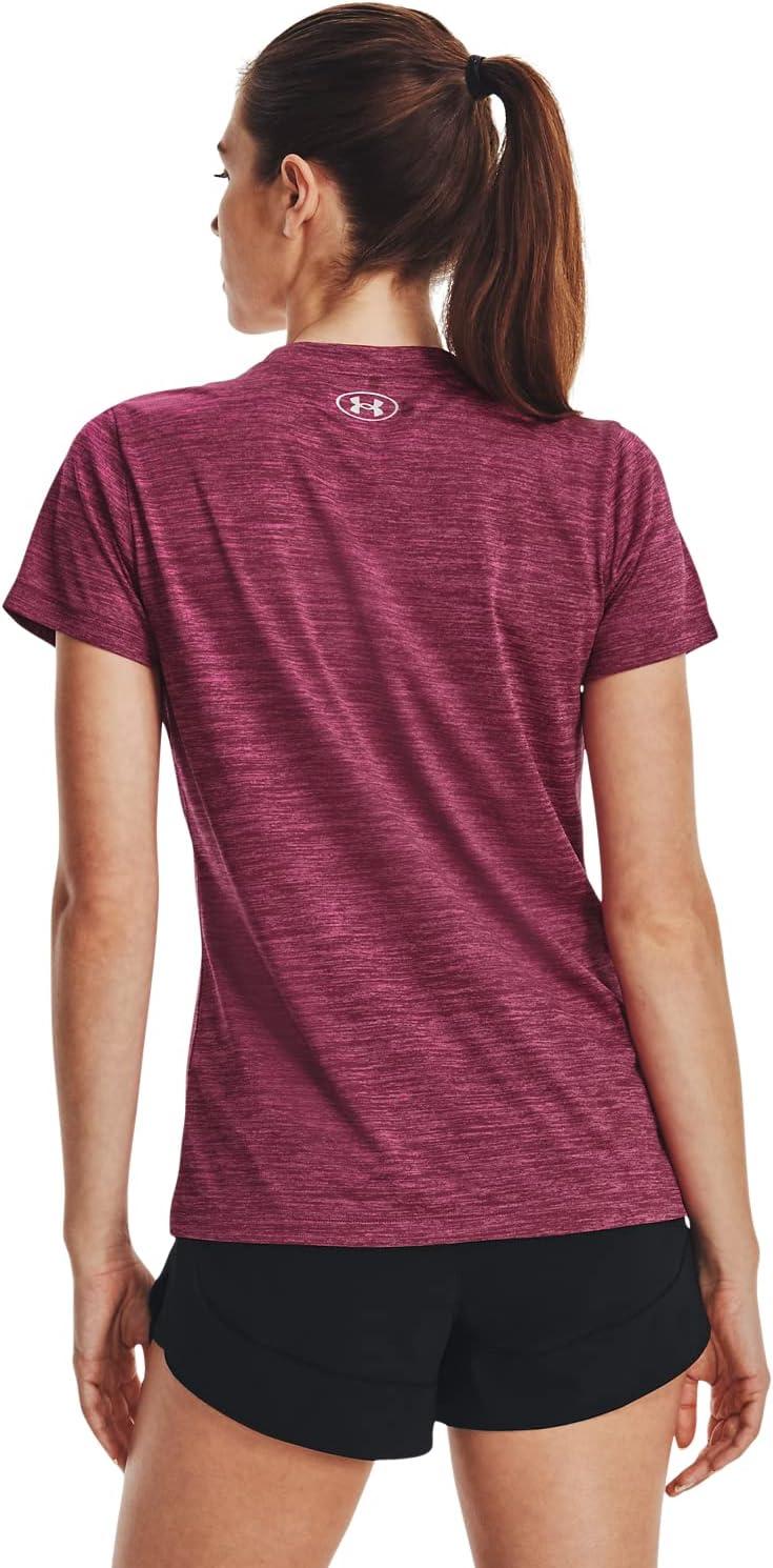 image:imageUnder Armour Womens Tech VNeck Twist ShortSleeve TShirt635 Charged Cherry Rebel Pink Metallic Silver