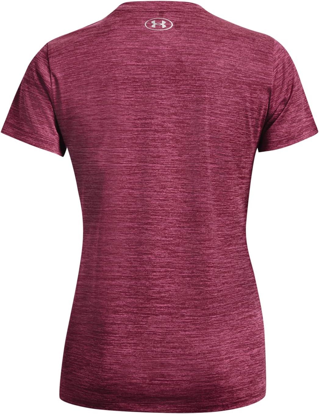 image:imageUnder Armour Womens Tech VNeck Twist ShortSleeve TShirt635 Charged Cherry Rebel Pink Metallic Silver
