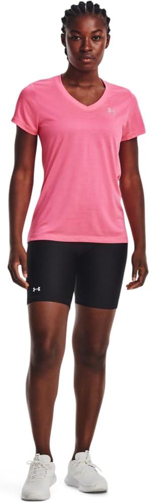 image:imageUnder Armour Womens Tech VNeck Twist ShortSleeve TShirt643 Pink Punk White Metallic Silver