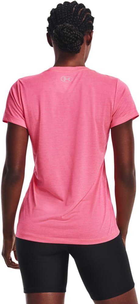 image:imageUnder Armour Womens Tech VNeck Twist ShortSleeve TShirt643 Pink Punk White Metallic Silver