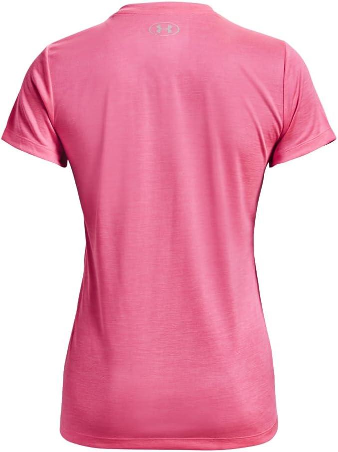 image:imageUnder Armour Womens Tech VNeck Twist ShortSleeve TShirt643 Pink Punk White Metallic Silver