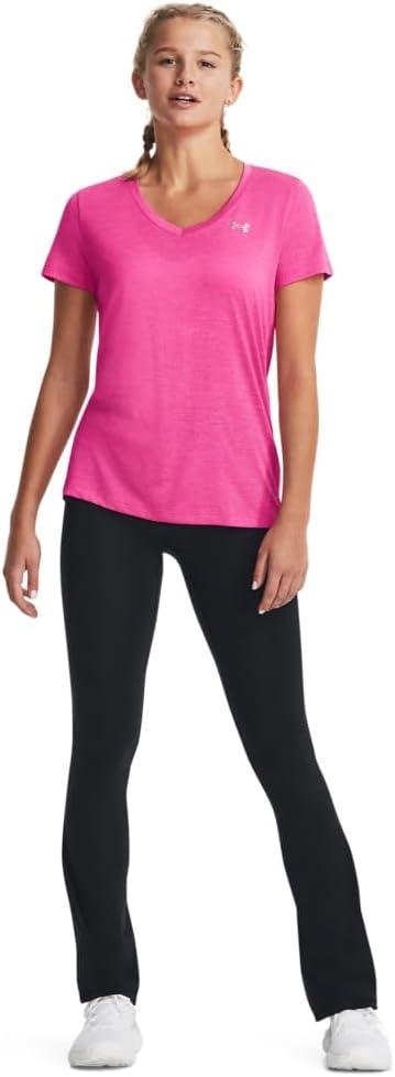 image:imageUnder Armour Womens Tech VNeck Twist ShortSleeve TShirt657 Rebel Pink Metallic Silver