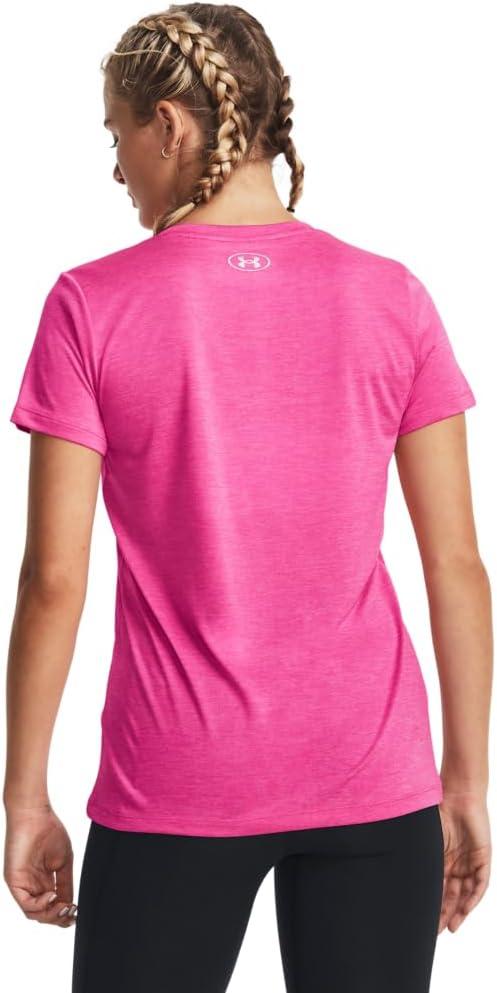 image:imageUnder Armour Womens Tech VNeck Twist ShortSleeve TShirt657 Rebel Pink Metallic Silver