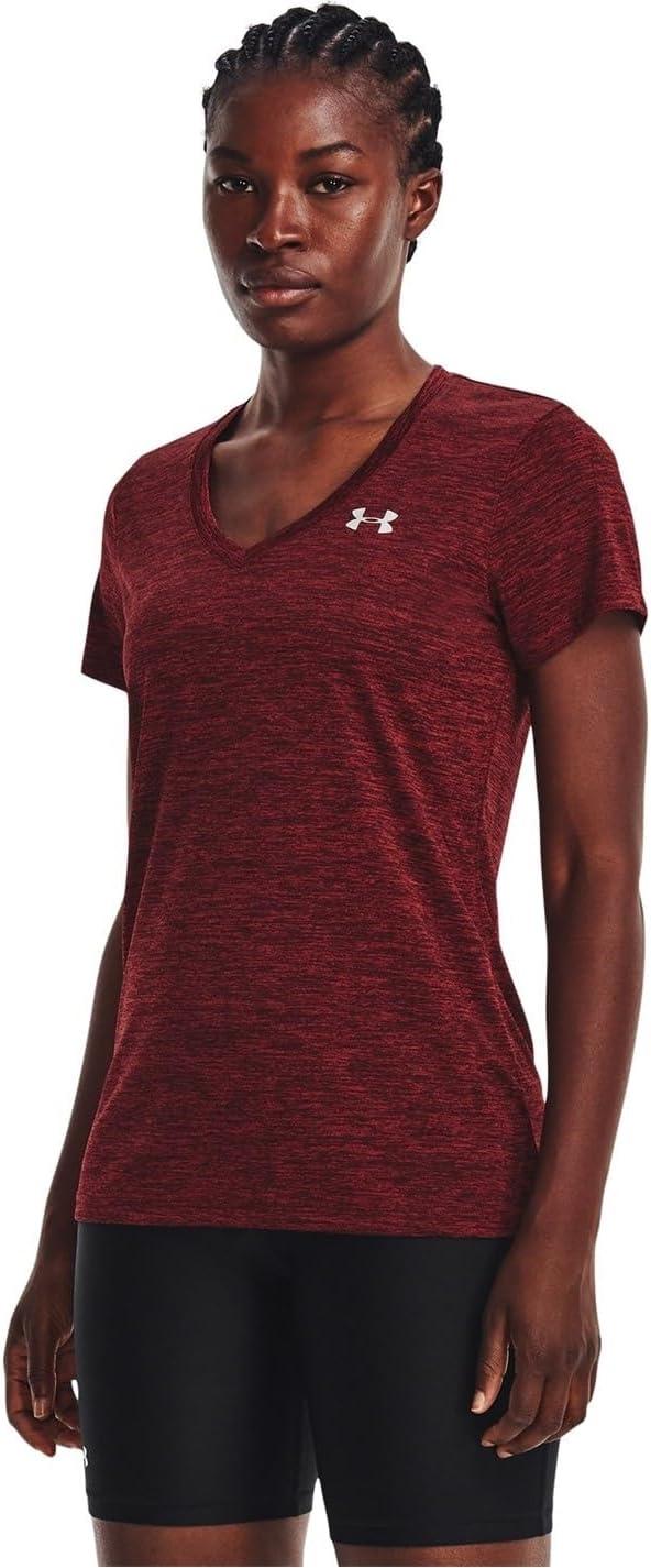 image:imageUnder Armour Womens Tech VNeck Twist ShortSleeve TShirt690 Chestnut Red Radio Red Metallic Silver