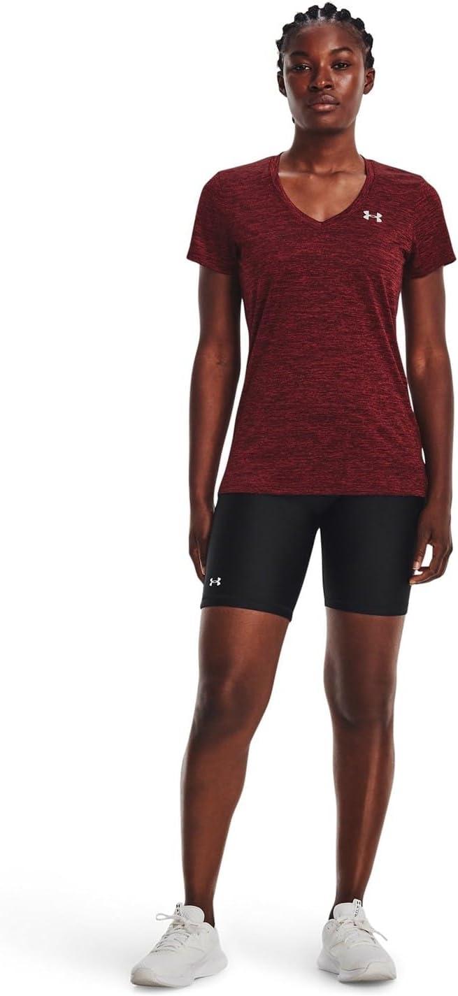image:imageUnder Armour Womens Tech VNeck Twist ShortSleeve TShirt690 Chestnut Red Radio Red Metallic Silver