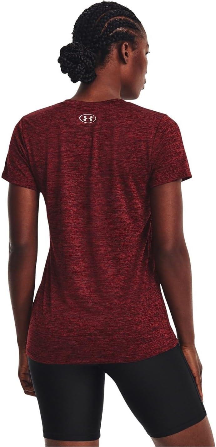 image:imageUnder Armour Womens Tech VNeck Twist ShortSleeve TShirt690 Chestnut Red Radio Red Metallic Silver
