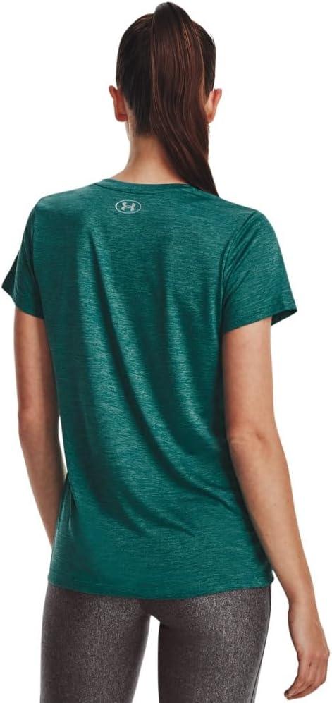 image:imageUnder Armour Womens Tech VNeck Twist ShortSleeve TShirt722 Coastal Teal Birdie Green Metallic Silver