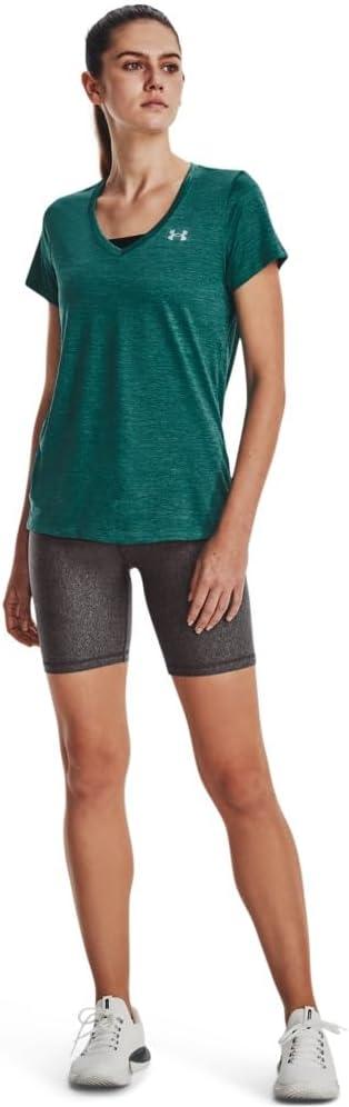 image:imageUnder Armour Womens Tech VNeck Twist ShortSleeve TShirt722 Coastal Teal Birdie Green Metallic Silver