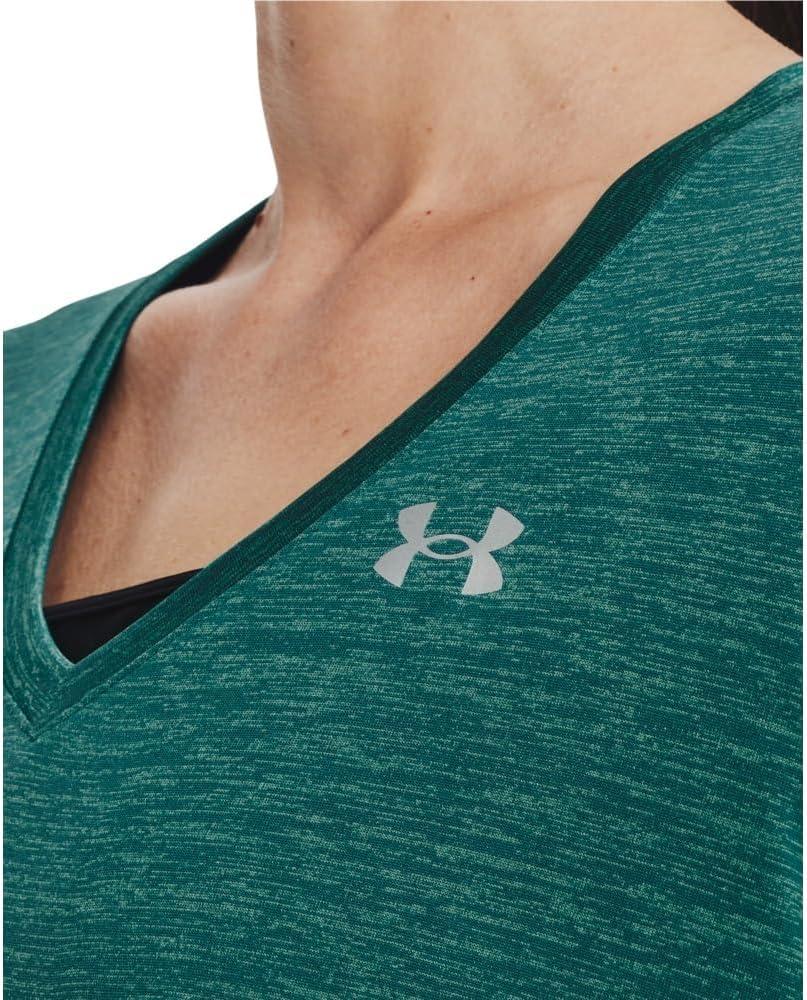 image:imageUnder Armour Womens Tech VNeck Twist ShortSleeve TShirt722 Coastal Teal Birdie Green Metallic Silver