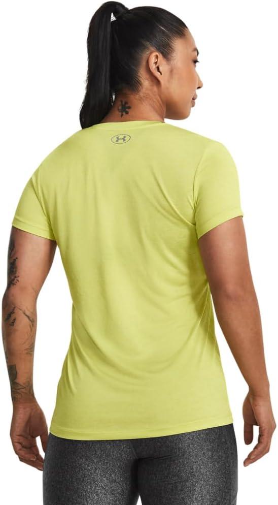 image:imageUnder Armour Womens Tech VNeck Twist ShortSleeve TShirt743 Lime Yellow White Metallic Silver