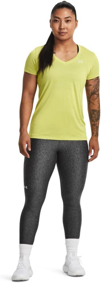 image:imageUnder Armour Womens Tech VNeck Twist ShortSleeve TShirt743 Lime Yellow White Metallic Silver