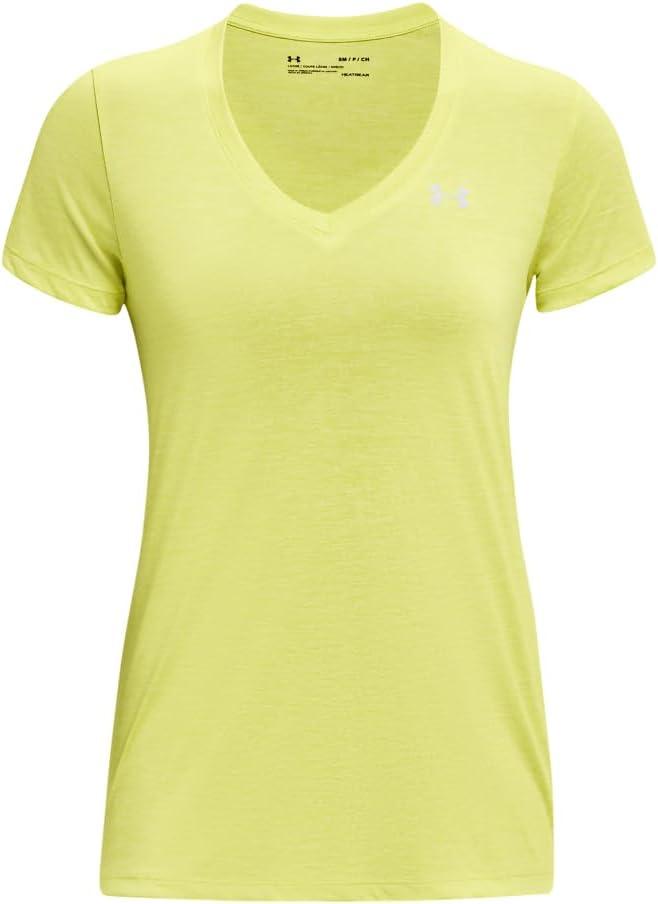 image:imageUnder Armour Womens Tech VNeck Twist ShortSleeve TShirt743 Lime Yellow White Metallic Silver