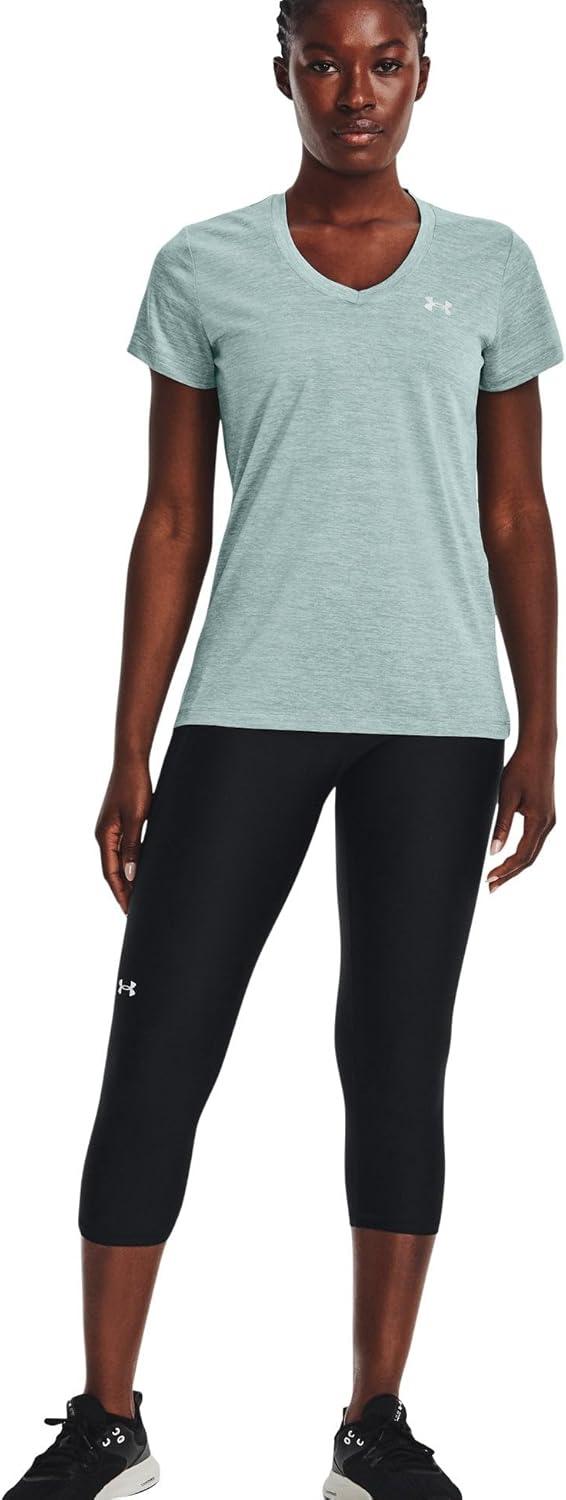 image:imageUnder Armour Womens Tech VNeck Twist ShortSleeve TShirt781 Opal Green White Metallic Silver