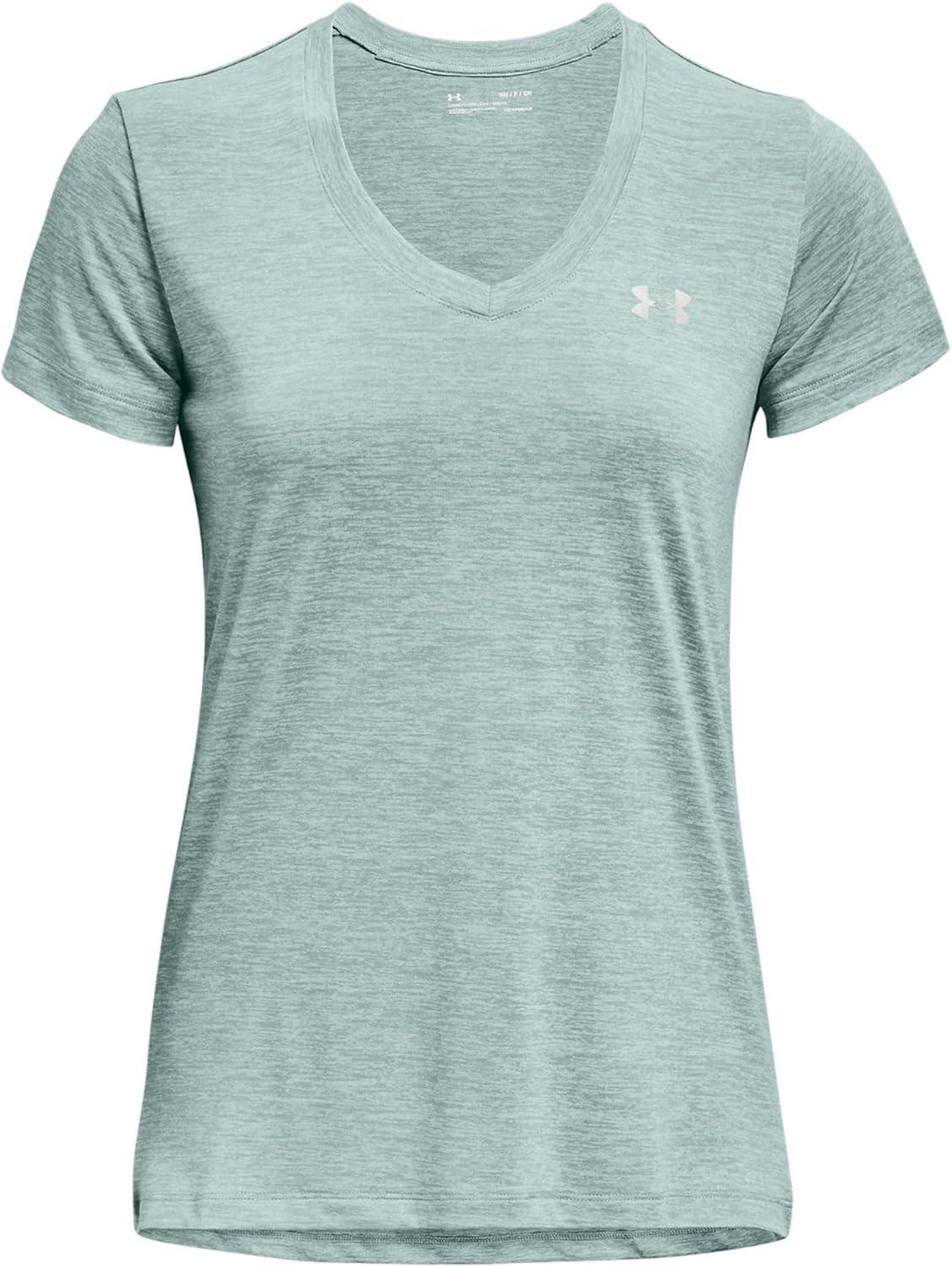image:imageUnder Armour Womens Tech VNeck Twist ShortSleeve TShirt781 Opal Green White Metallic Silver