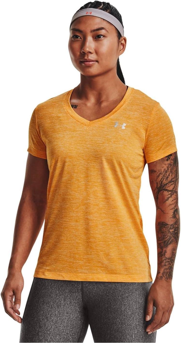 image:imageUnder Armour Womens Tech VNeck Twist ShortSleeve TShirt782 Rise White Metallic Silver