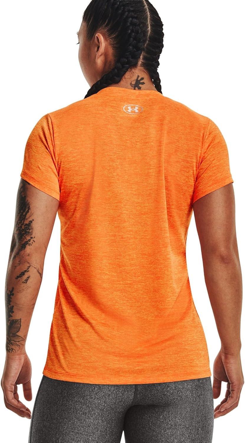 image:imageUnder Armour Womens Tech VNeck Twist ShortSleeve TShirt799 Starfruit Orange Blast Metallic Silver