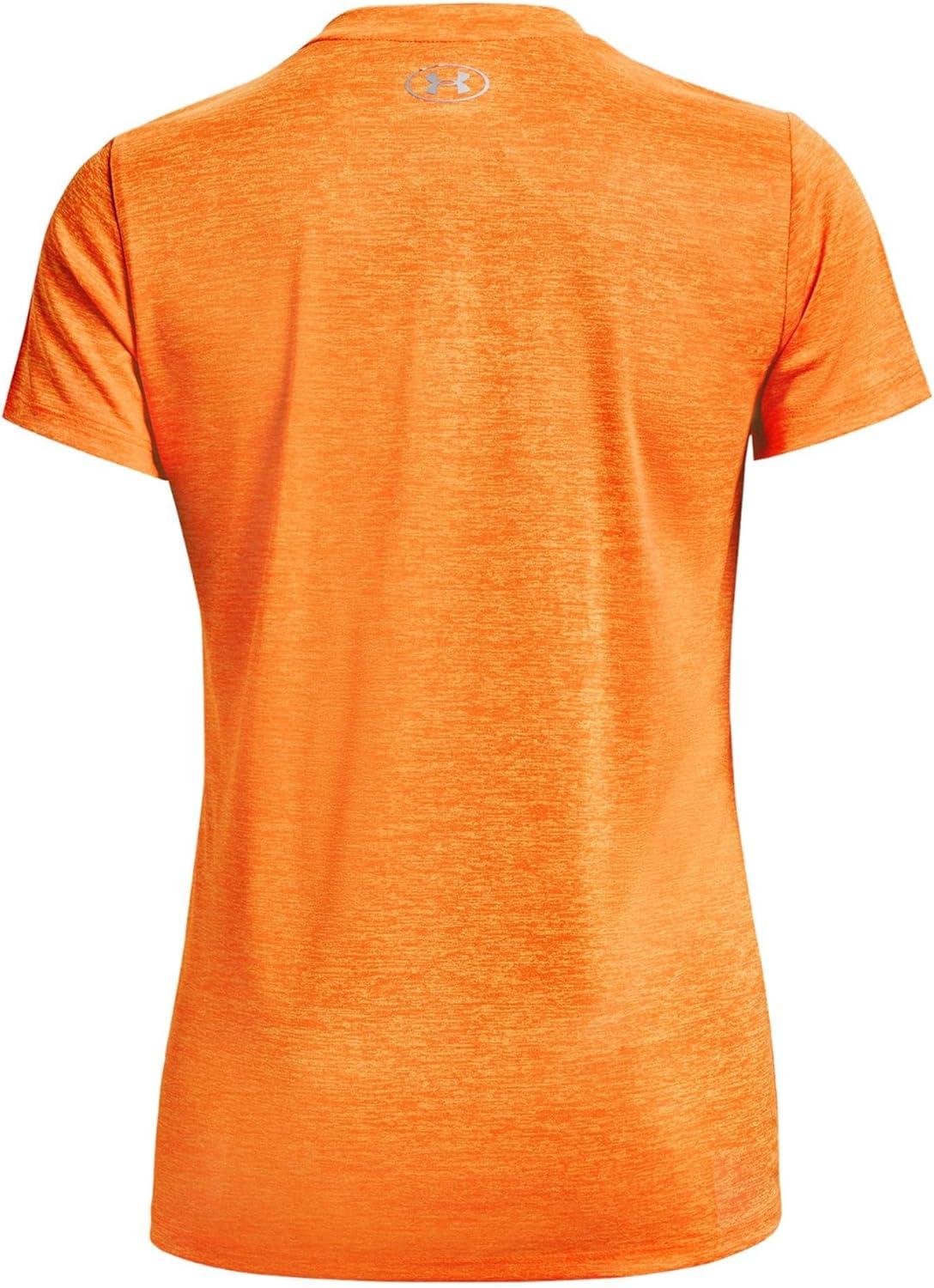 image:imageUnder Armour Womens Tech VNeck Twist ShortSleeve TShirt799 Starfruit Orange Blast Metallic Silver