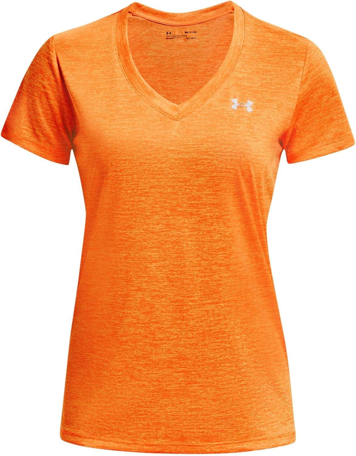 image:imageUnder Armour Womens Tech VNeck Twist ShortSleeve TShirt799 Starfruit Orange Blast Metallic Silver