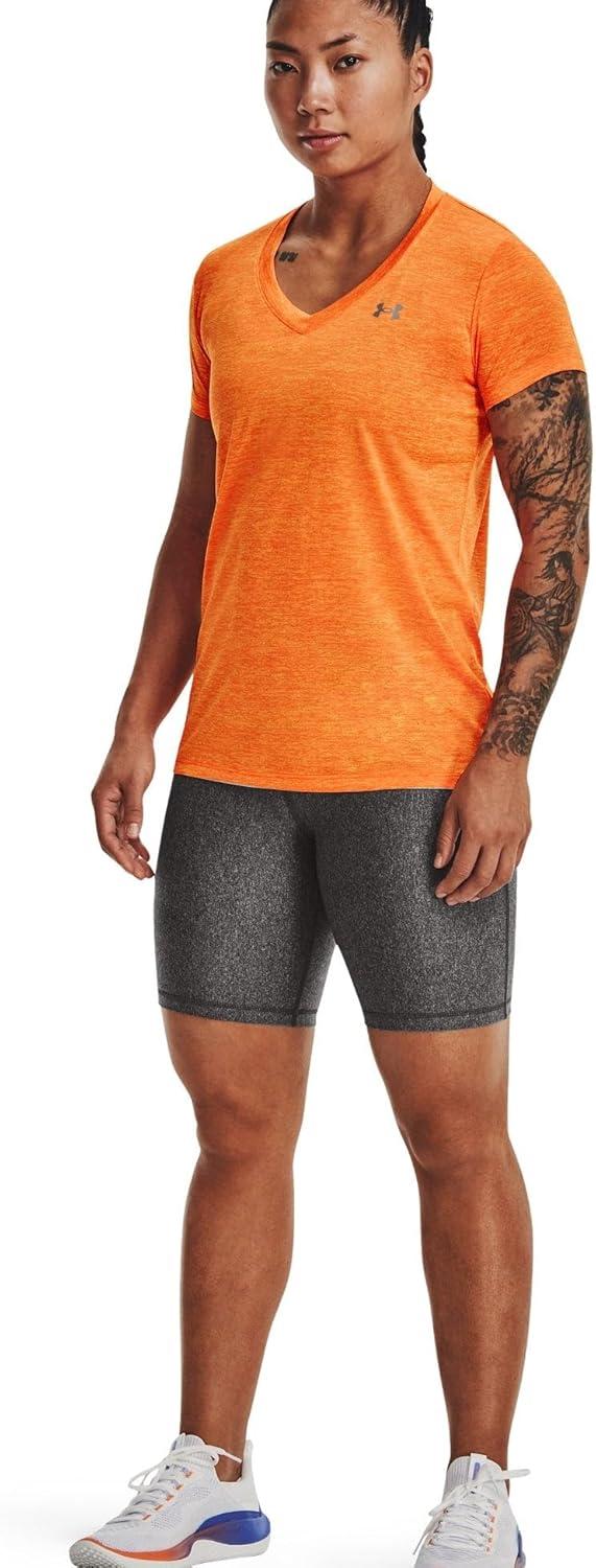 image:imageUnder Armour Womens Tech VNeck Twist ShortSleeve TShirt799 Starfruit Orange Blast Metallic Silver