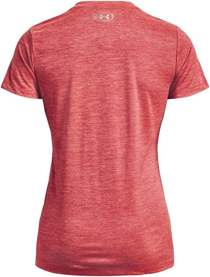 image:imageUnder Armour Womens Tech VNeck Twist ShortSleeve TShirt849 Calypso Blitz Red Metallic Silver
