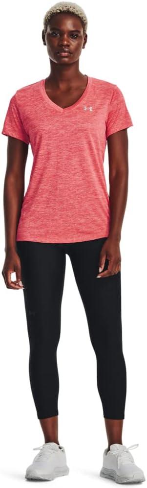 image:imageUnder Armour Womens Tech VNeck Twist ShortSleeve TShirt849 Calypso Blitz Red Metallic Silver