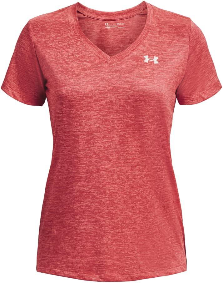 image:imageUnder Armour Womens Tech VNeck Twist ShortSleeve TShirt849 Calypso Blitz Red Metallic Silver