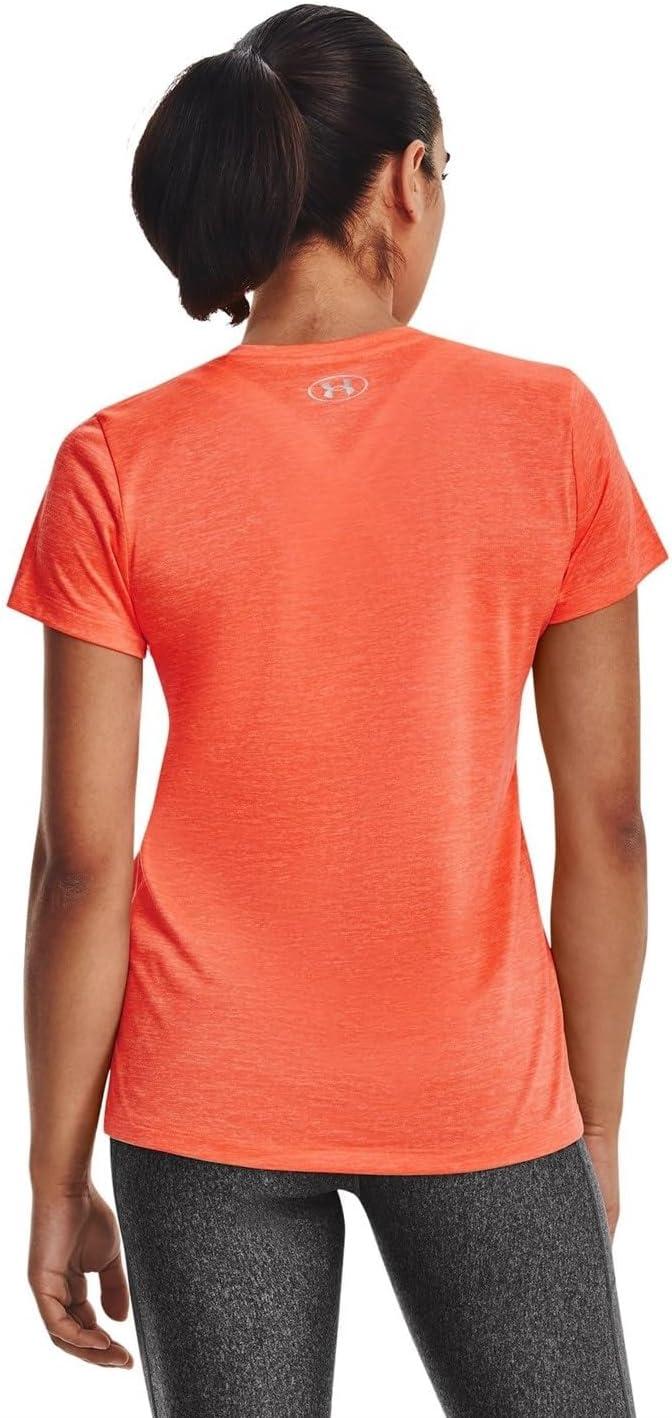 image:imageUnder Armour Womens Tech VNeck Twist ShortSleeve TShirt879 After Burn White Metallic Silver